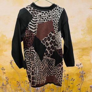 Vintage 80’s New Wave Patchwork Animal Print Sweater Dress Size M